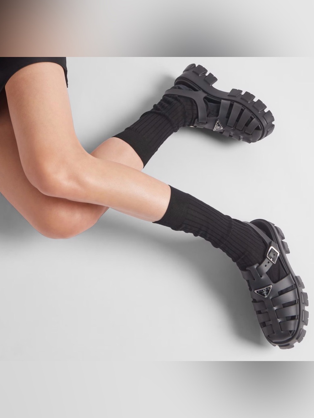 PRADA Rubber Monolith Platform Sandals in Black, Size 7, Excellent Condition!